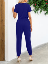 BEAUTIFUL I AM Short Sleeve V-Neck Pants Jumpsuit with Pockets