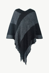 BEAUTIFUL I AM Color Block Fringe Hem Poncho