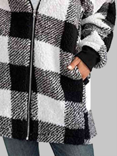 BEAUTIFUL I AM Plaid Zip-Up Hooded Jacket with Pockets