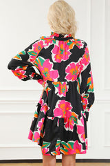 BEAUTIFUL I AM Flower Print Notched Ruffle Hem Dress