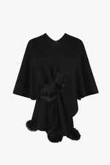 BEAUTIFUL I AM Surplice Neck Pom-Pom Trim Poncho