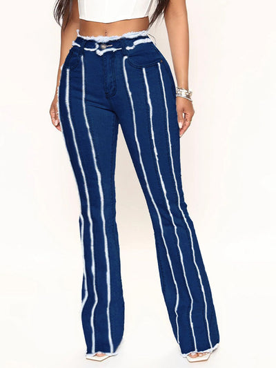 BEAUTIFUL I AM Striped Raw Hem Jeans