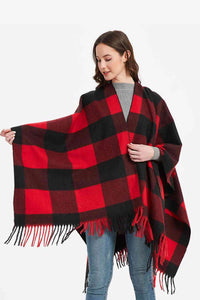 BEAUTIFUL I AM Plaid Fringe Detail Polyester Scarf