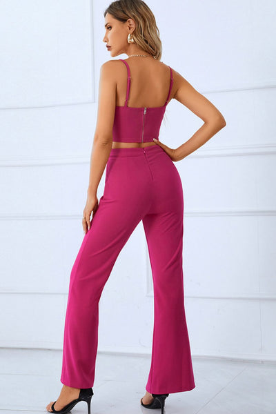 BEAUTIFUL I AM Sweetheart Neck Sports Cami and Slit Ankle Flare Pants Set