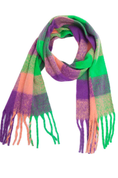 BEAUTIFUL I AM Plaid Fringe Detail Polyester Scarf