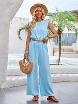 BEAUTIFUL I AM Round Neck Sleeveless Top and Drawstring Pants Set