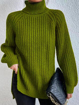 BEAUTIFUL I AM Full Size Turtleneck Rib-Knit Slit Sweater