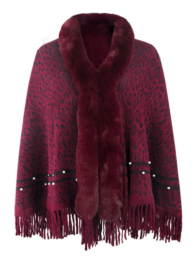 BEAUTIFUL I AM Leopard Fringe Hem Poncho