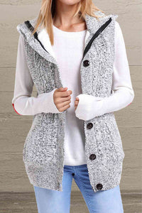 BEAUTIFUL I AM Button and Zip Closure Hooded Sweater Vest