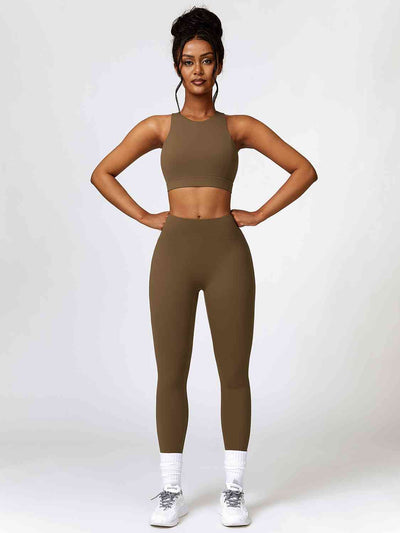 BEAUTIFUL I AM Cutout Cropped Sport Tank and Leggings Active Wear Set