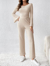 BEAUTIFUL I AM Ribbed Flare Sleeve Top and Pants Set