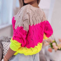 BEAUTIFUL I AM Openwork Color Block Pullover Sweater