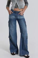 BEAUTIFUL I AM Button Fly Washed Jeans