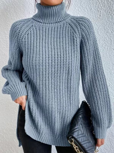 BEAUTIFUL I AM Full Size Turtleneck Rib-Knit Slit Sweater