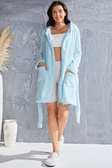 BEAUTIFUL I AM Fuzzy Tied Pocketed Hooded Lounge Robe