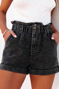 BEAUTIFUL I AM Paperbag Waist Denim Shorts with Pockets