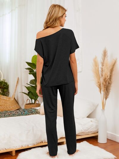 BEAUTIFUL I AM Round Neck Top and Pants Lounge Sleep Wear Set