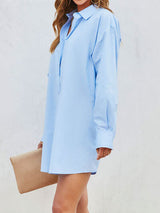 BEAUTIFUL I AM Button Up Long Sleeve Mini Shirt Dress