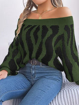 BEAUTIFUL I AM Off-Shoulder Animal Print Long Sleeve Sweater