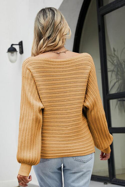 BEAUTIFUL I AM Boat Neck Batwing Sleeve Sweater