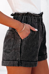 BEAUTIFUL I AM Paperbag Waist Denim Shorts with Pockets