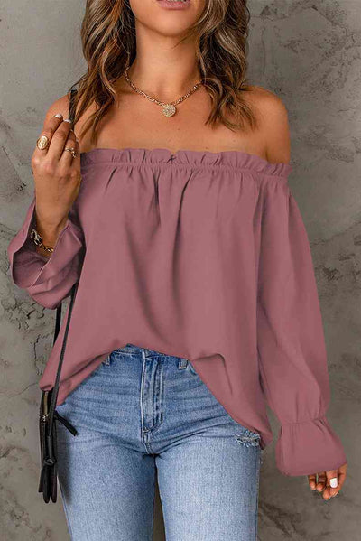 BEAUTIFUL I AM Off-Shoulder Flounce Sleeve Blouse Shirt