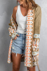 BEAUTIFUL I AM Geometric Open Front Long Sleeve Cardigan