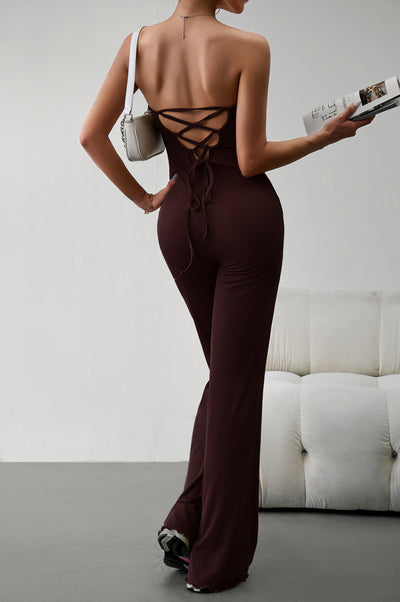 BEAUTIFUL I AM Strapless Lace-Up Pants Jumpsuit