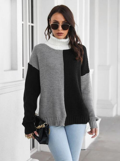 BEAUTIFUL I AM Contrast Turtleneck Long Sleeve Sweater