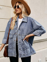 BEAUTIFUL I AM Drawstring Button Down Hooded Denim Jacket