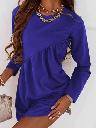 BEAUTIFUL I AM Ruched Round Neck Long Sleeve Dress