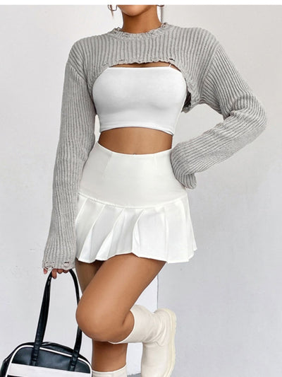 BEAUTIFUL I AM Distressed Long Sleeve Cropped Sweater