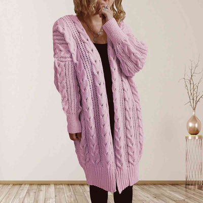 BEAUTIFUL I AM Cable-Knit Open Front Dropped Shoulder Cardigan