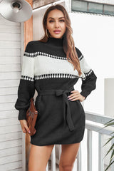 BEAUTIFUL I AM Contrast Tie Front Long Sleeve Sweater Dress