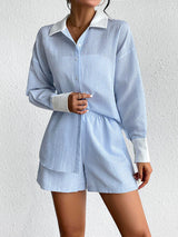 BEAUTIFUL I AM Texture Button Up Shirt and Shorts Set