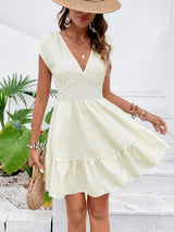 BEAUTIFUL I AM Tie Back V-Neck Ruffle Hem Dress