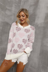 BEAUTIFUL I AM Heart Pattern Round Neck Long Sleeve Sweater