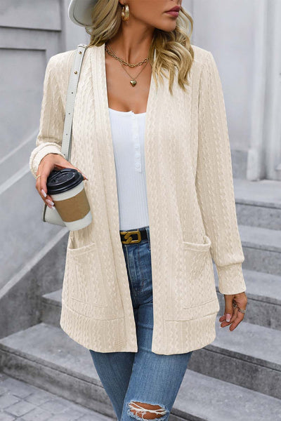 BEAUTIFUL I AM Cable-Knit Long Sleeve Cardigan with Pocket