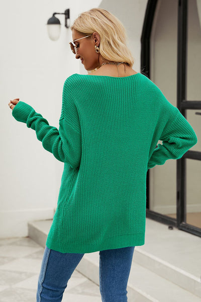 BEAUTIFUL I AM Boat Neck Dropped Shoulder Knit Top Sweater