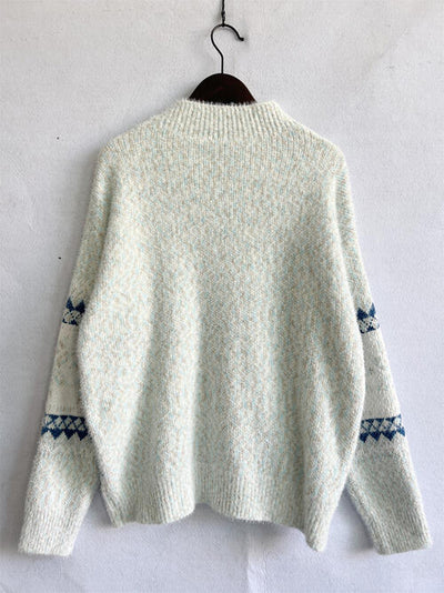 BEAUTIFUL I AM Geometric Mock Neck Dropped Shoulder Sweater