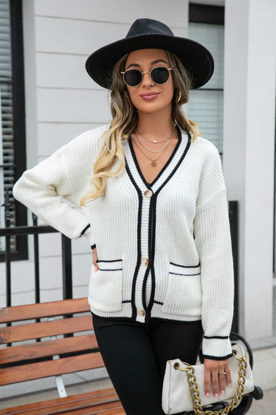 BEAUTIFUL I AM Waffle Knit V-Neck Cardigan with Pocket