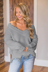 BEAUTIFUL I AM Frayed Hem Dropped Shoulder Sweater