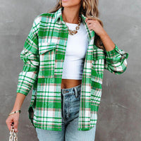 BEAUTIFUL I AM Plaid High-Low Collared Neck Jacket with Pockets