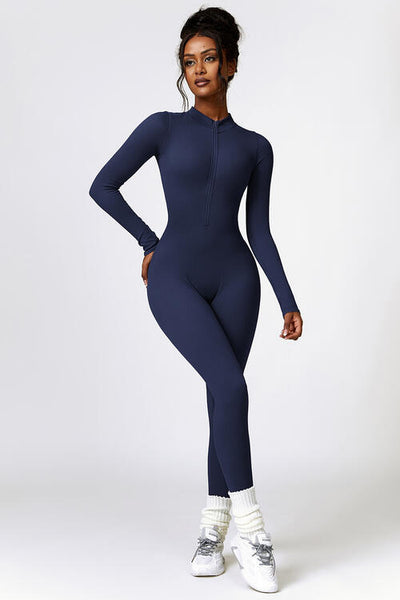 BEAUTIFUL I AM Half Zip Long Sleeve Active Wear Jumpsuit