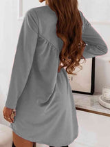 BEAUTIFUL I AM Ruched Round Neck Long Sleeve Dress