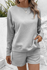 BEAUTIFUL I AM Ribbed Drop Shoulder Sweatshirt and Shorts Set