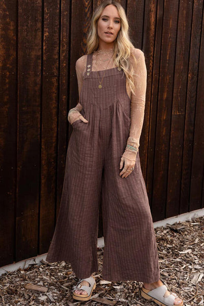 BEAUTIFUL I AM Texture Buttoned Wide Leg Pants Overalls