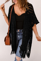 BEAUTIFUL I AM Fringe Hem Slit Open Front Cardigan