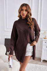 BEAUTIFUL I AM Exposed Seam Mock Neck Slit Sweater