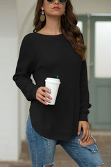 BEAUTIFUL I AM Round Neck Ribbed Knit Top Shirt